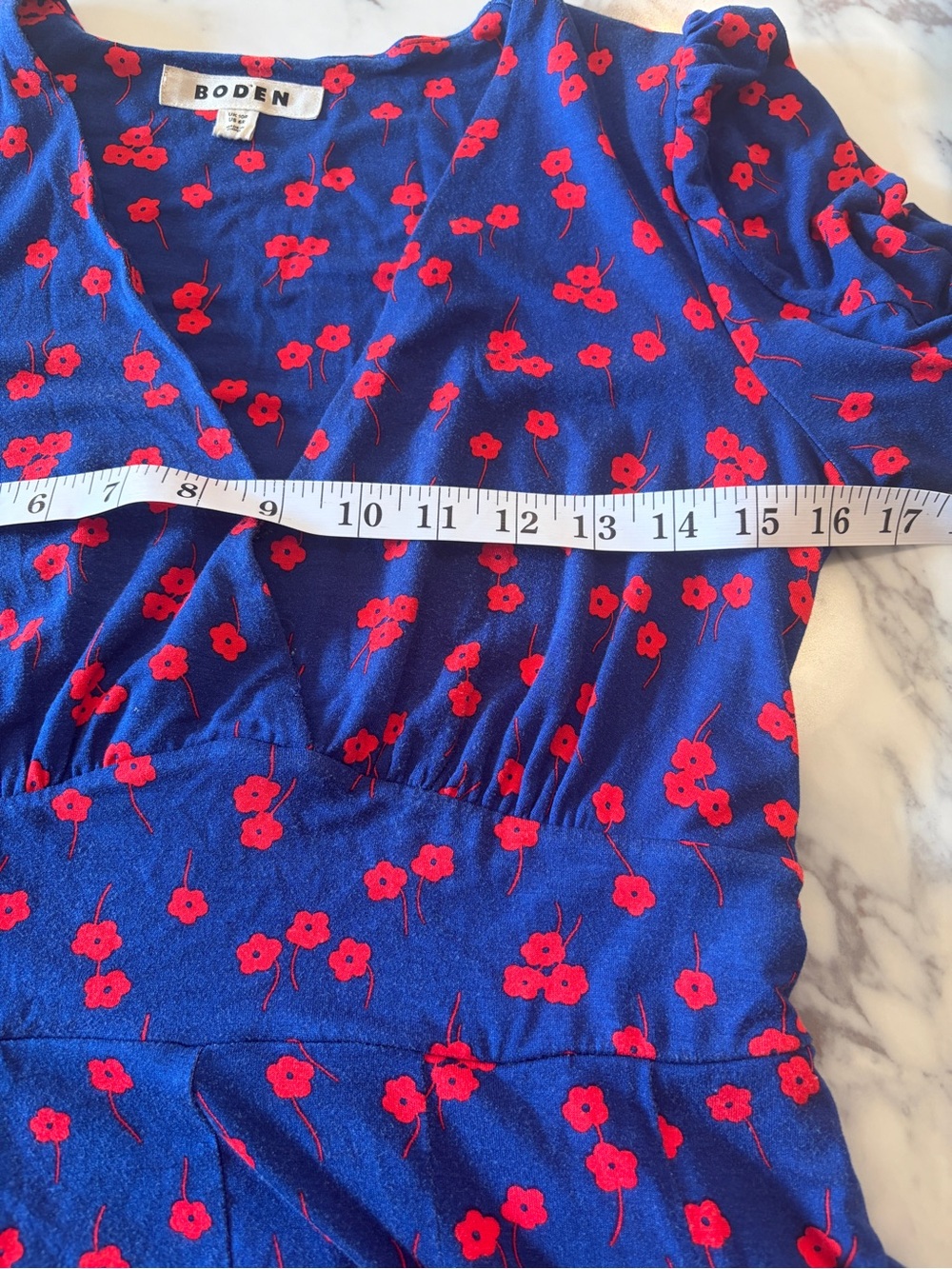 Boden Navy Floral stretchy Maxi Dress with puff sleeves 6R excellent! - Picture 8 of 11
